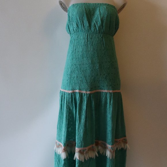 Elegant Teal Strapless Maxi Dress - Picture 5 of 12